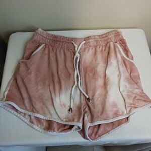 Indero Womens Tie Dye Dolphin Shorts Pink White Drawstring Size L XL